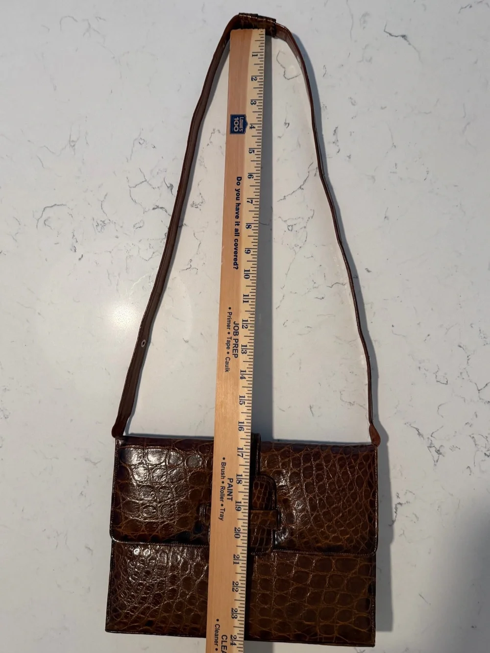 Vintage Croc-Embossed Brown Shoulder Bag